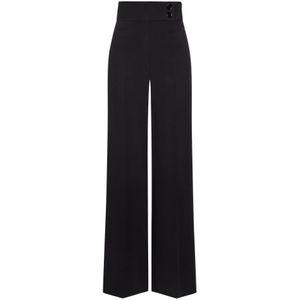 Nicowa - Coreana Twill - Broek - Zwart - Hoge Taille, Lange Pijpen