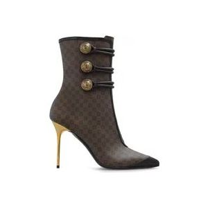 Balmain Monogram heeled enkellaarzen , Brown , Dames , Maat: 39 EU