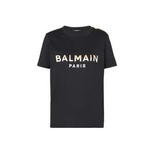 Balmain Paris T-shirt met knopen , Black , Dames , Maat: XS