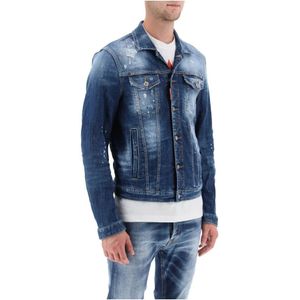 Dsquared2 Versleten Denim Dan Jas , Blue , Heren , Maat: S