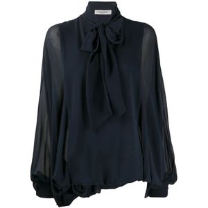 Valentino, Dames, Blouses & Shirts, Blauw, Maat: 2XS Zijde,