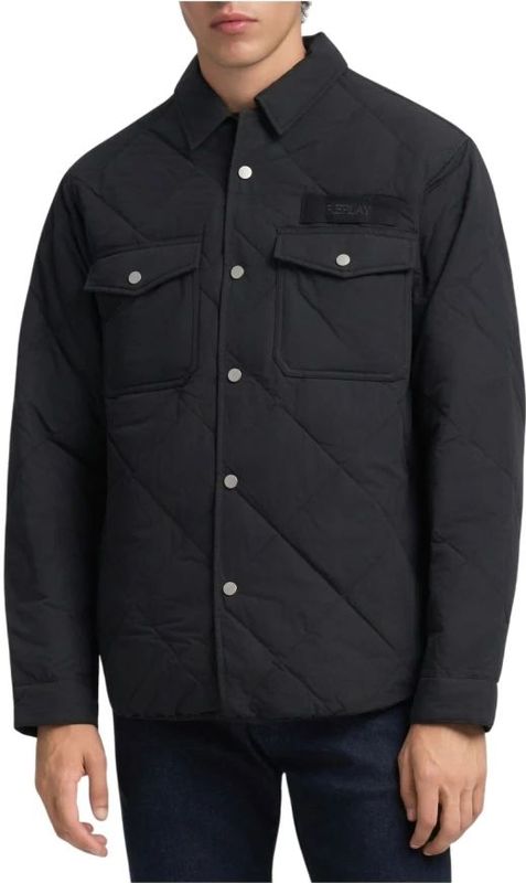 Replay - Regular-fit Gekreukelde Jas - Zwart - Katoen