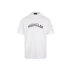 Moncler Klassiek Wit T-shirt met Ingelegd Logo , White , Heren , Maat: XS