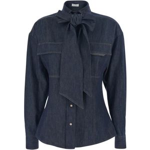 Brunello Cucinelli, Dames, Blouses & Shirts, Blauw, Maat: XS Katoen,