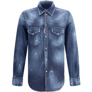 Dsquared2, Heren, Overhemden, Blauw, Maat: XS Denim,