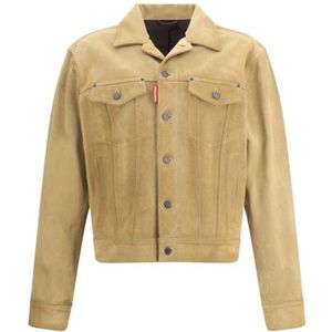 Dsquared2, Heren, Jassen, Beige, Maat: XL Suède,