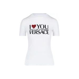 Versace Stijlvol Wit Logo T-Shirt , White , Dames , Maat: S