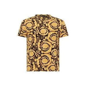 Versace Barok Print Crew Neck T-shirt , Yellow , Heren , Maat: M