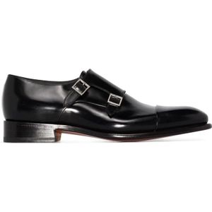 Santoni Stijlvolle Leren Schoenen met Suède Zool , Black , Heren , Maat: 40 1/2 EU