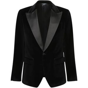 Dolce & Gabbana, Heren, Jassen, Zwart, Maat: S Satijn,