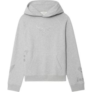 Zadig & Voltaire - Grijze Rhinestone Hoodie - Dames - Sweatvesten