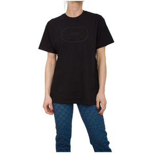 Elisabetta Franchi, Dames, Tops, Zwart, Maat: XS Katoen,