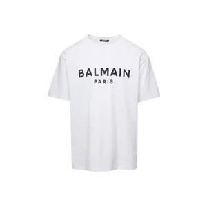 Balmain Klassiek Logo Print T-Shirt , White , Dames , Maat: L