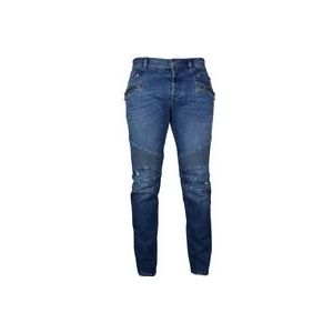 Balmain Blauwe Slim-Fit Jeans met Ribbel Inserts , Blue , Heren , Maat: W29