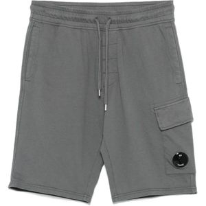 C.p. Company - Korte Broeken - Grijs - Lichtgewicht Geborsteld Fleece - Cargo Met Elastische Tailleband