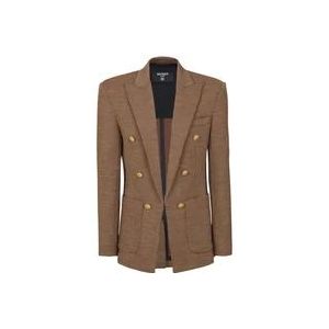 Balmain 6-button houndstooth wool jacket , Brown , Heren , Maat: XL