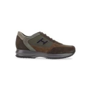 Hogan Casual Leren Sneakers met Zichtbare Stiksels , Brown , Heren , Maat: 42 1/2 EU