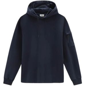 Woolrich, Heren, Sweatshirts & Hoodies, Blauw, Maat: M Katoen,
