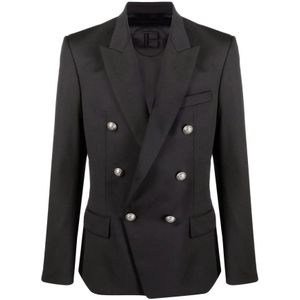 Balmain Zwarte Wollen Blazer , Black , Heren , Maat: L