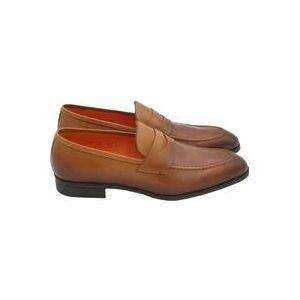 Santoni Met de hand gepatineerde leren mocassin met rubberen zool , Brown , Heren , Maat: 41 1/2 EU