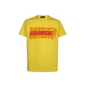 Dsquared2 Logo-Print Katoenen T-Shirt , Yellow , Heren , Maat: L