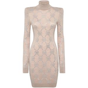 Philipp Plein, Dames, Jurken, Beige, Maat: XS Wol,