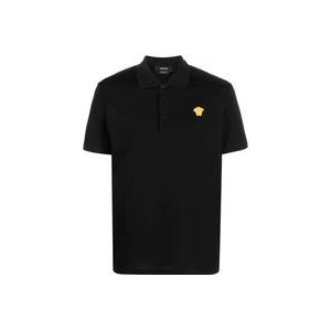 Versace Luxe Zwarte Katoenen T-Hemden & Polos , Black , Heren , Maat: L
