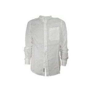Woolrich Bandkraag Linnen Overhemd Helder Wit , White , Heren , Maat: XL