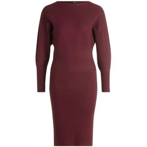 zero - Gebreide Jurk - Donkerrood - Aansluitende Pasvorm - Knielengte