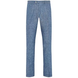 Barba, Heren, Broeken, Blauw, Maat: L Linnen,