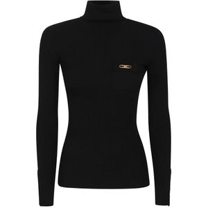 Elisabetta Franchi - Ribgebreide Trui Met Zak - Zwart - Dames