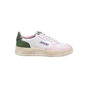 Autry Vintage Leren Sneakers Wit/Roze/Groen , Multicolor , Dames , Maat: 39 EU
