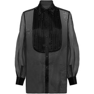 Philipp Plein, Dames, Blouses & Shirts, Zwart, Maat: XS Zijde,
