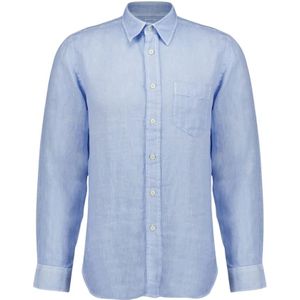 120% Lino, Heren, Overhemden, Blauw, Maat: 4XL Linnen,
