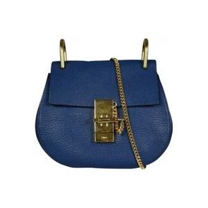 Chloé Blauwe korrelige kalfsleren Mini Drew schoudertas , Blue , Dames , Maat: ONE Size