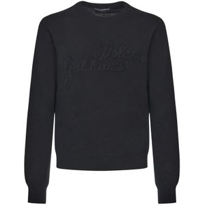 Dolce & Gabbana, Heren, Sweatshirts & Hoodies, Zwart, Maat: XL Wol,