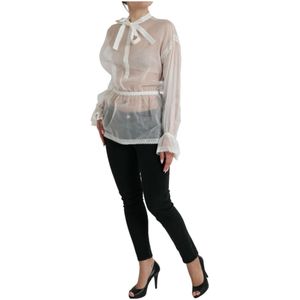 Dolce & Gabbana - Blouse - Wit - Elegant Silk Blend Long Sleeve