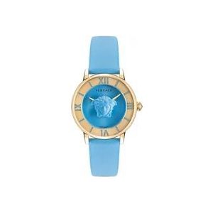Versace La Medusa Leren Band Horloge , Blue , Dames , Maat: ONE Size