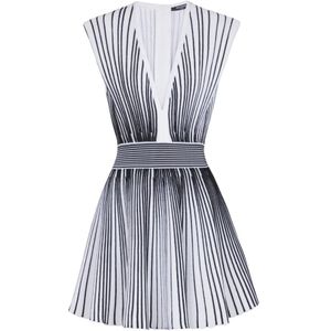 Balmain Tweekleurige uitlopende gebreide jurk , White , Dames , Maat: 2XS