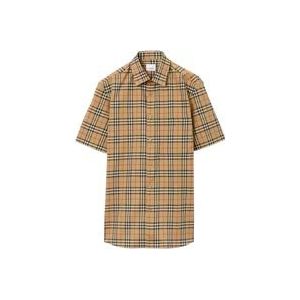 Burberry Beige Check Korte Mouwen Overhemd , Beige , Heren , Maat: XL