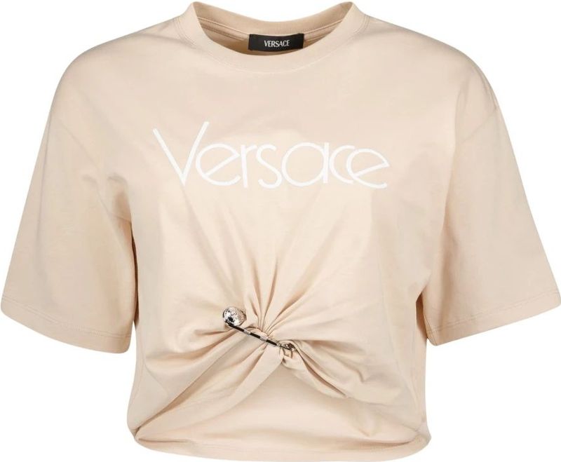 Versace Court Safety Pin T-shirt , White , Dames , Maat: S