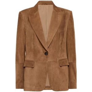 Brunello Cucinelli, Dames, Jassen, Bruin, Maat: M Wol,