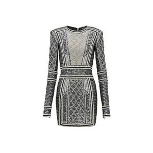 Balmain Korte geborduurde jurk , Gray , Dames , Maat: XS