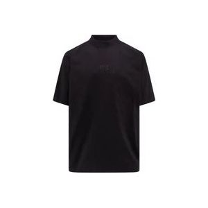 Balenciaga Zwart Geribbeld T-shirt met Logo Borduursel , Black , Heren , Maat: M