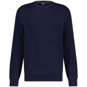 Hugo - Fijngebreide Pullover - Blauw - Regular-Fit - Ronde Hals