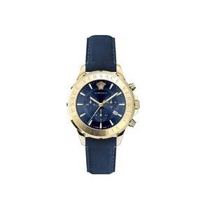 Versace Chrono Signature Blauw Leder Goud Staal Horloge , Multicolor , Heren , Maat: ONE Size