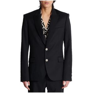 Balmain Wollen jas met 2 knopen , Black , Heren , Maat: S