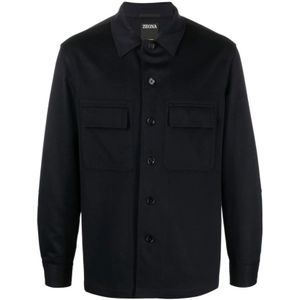 Zegna, Heren, Overhemden, Blauw, Maat: L Kasjmier,