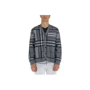 Burberry Heren Check Wol Cardigan , Gray , Heren , Maat: 2XL