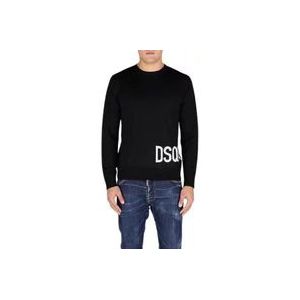 Dsquared2 Zwarte Crewneck Gebreide Truien , Black , Heren , Maat: 2XL